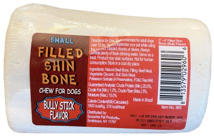 3-4 Inch Bully Stuffed White Shin Bone with UPC